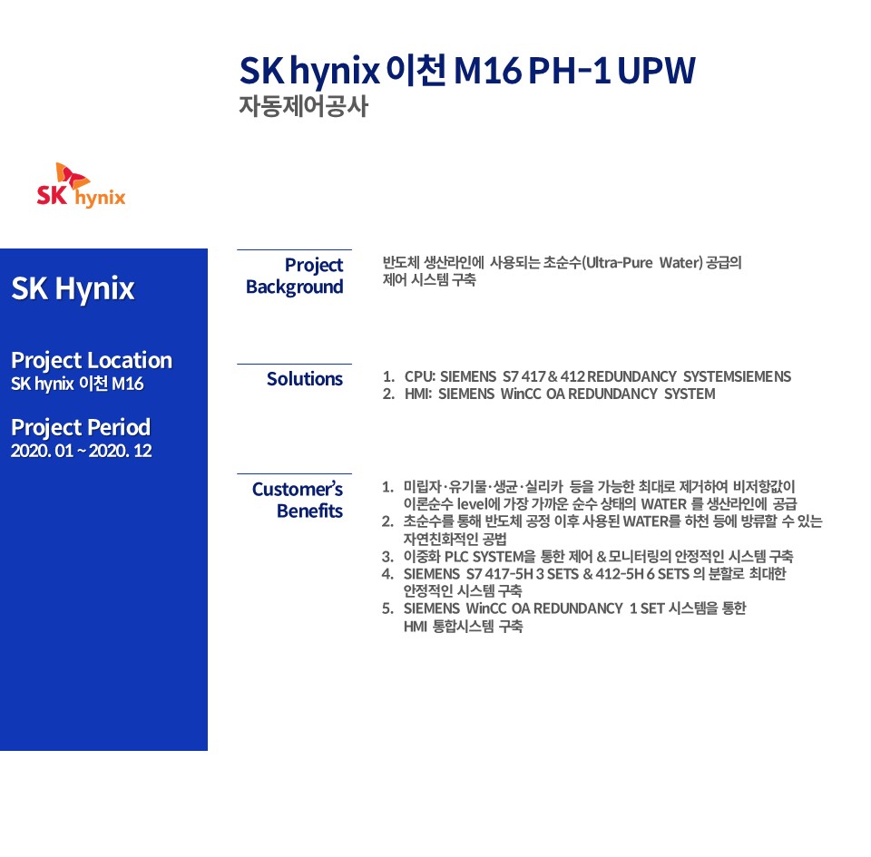 SKhynix 이천 M16 PH-1 UPW 자동제어공사