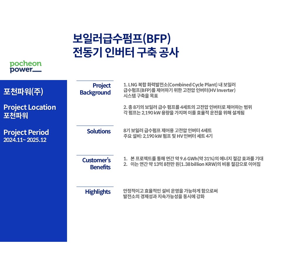 [포천파워] 보일러급수펌프(BFP) 전동기 인버터 구축 공사